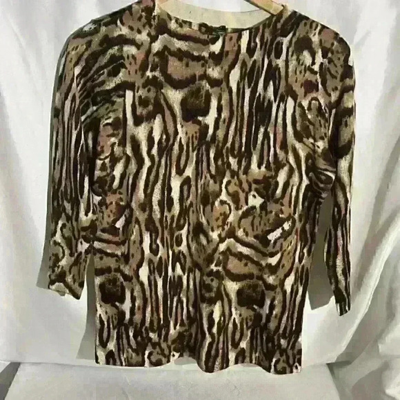 Talbots Sweater 100% Pure Merino Wool Leopard Print Crewneck Size LP - Picture 2 of 5